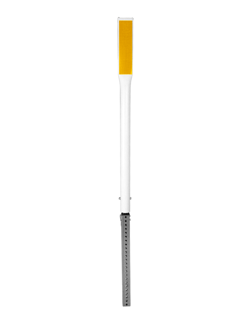 48\" White Driveable delineator with 12\" X 3\" Yellow Reflective Sheeting