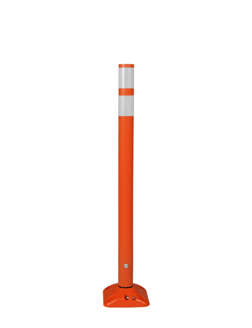 36\" Orange Round Delineator w/ Orange Base \u0026 2 White Reflective Collars \u0026 Concrete Mounting Hardware