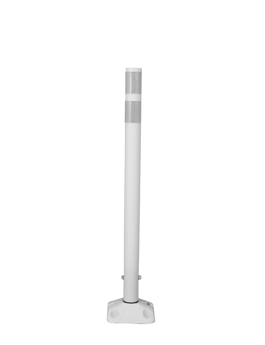 36\" White Round Delineator w/ White Base \u0026 2 White Reflective Collars \u0026 Adhesive Mounting