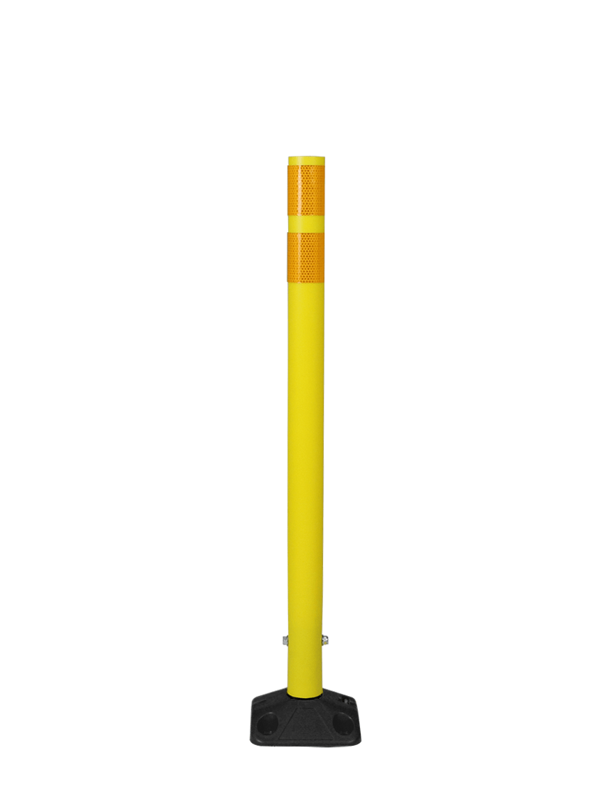 36\" Yellow Round Delineator w/ Black Base \u0026 2 Yellow Reflective Collars \u0026 Asphalt Mounting Hardware