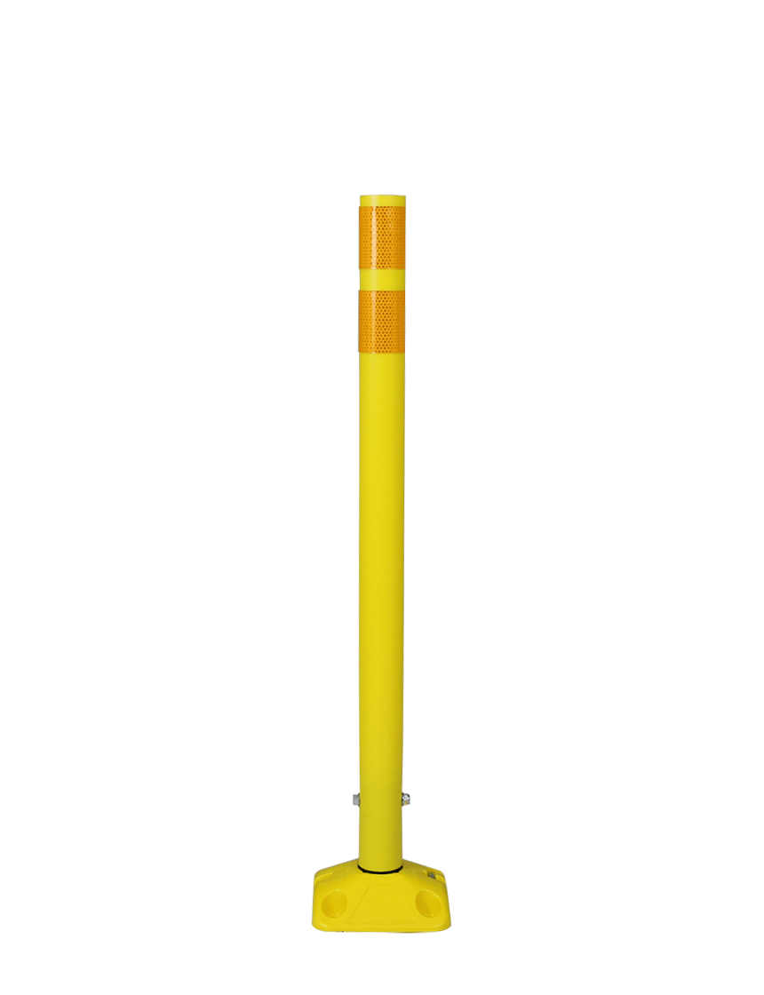 36\" Yellow Round Delineator w/Yellow Base \u0026 2 Yellow Reflective Collars \u0026 Concrete Mounting Hardware