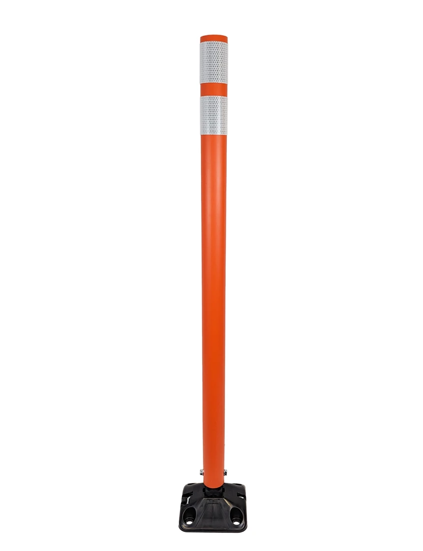 shur reflex standard duty round delineators orange adhesive two bundy pads 42 inch tall post black white