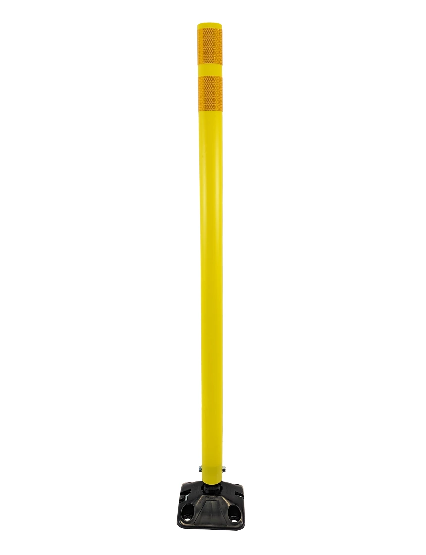 shur reflex standard duty round delineators yellow adhesive two bundy pads 48 inch tall post black yellow