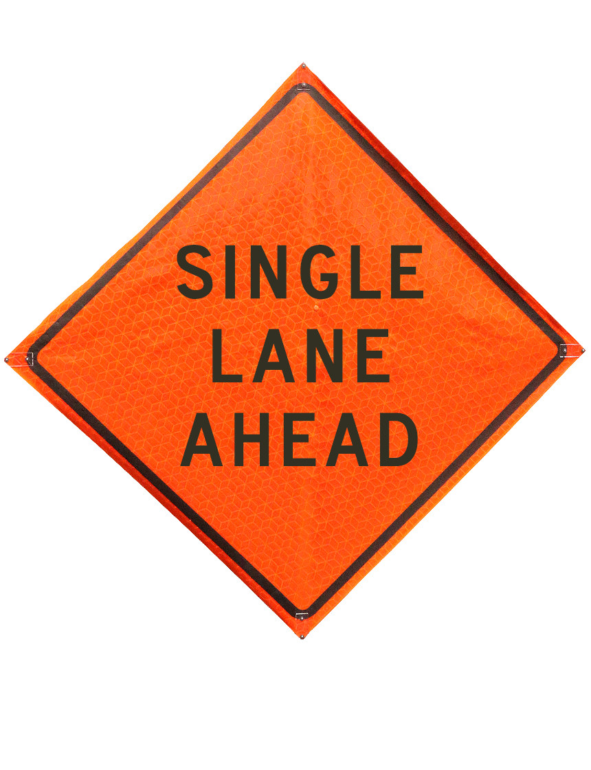 Single Lane Ahead Sign Plastic Pockets Marathon 48 In X 48 In