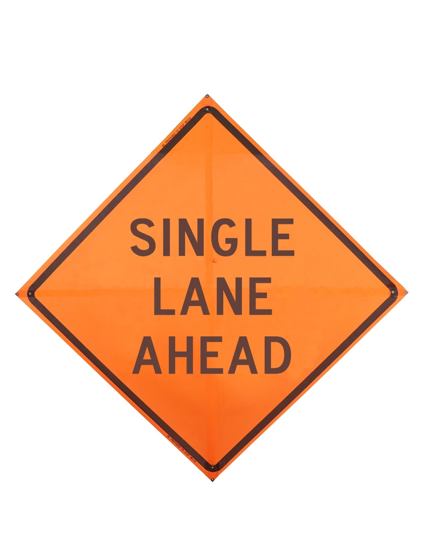 Single Lane Ahead Sign Plastic Pockets Mesh 48 In X 48 In