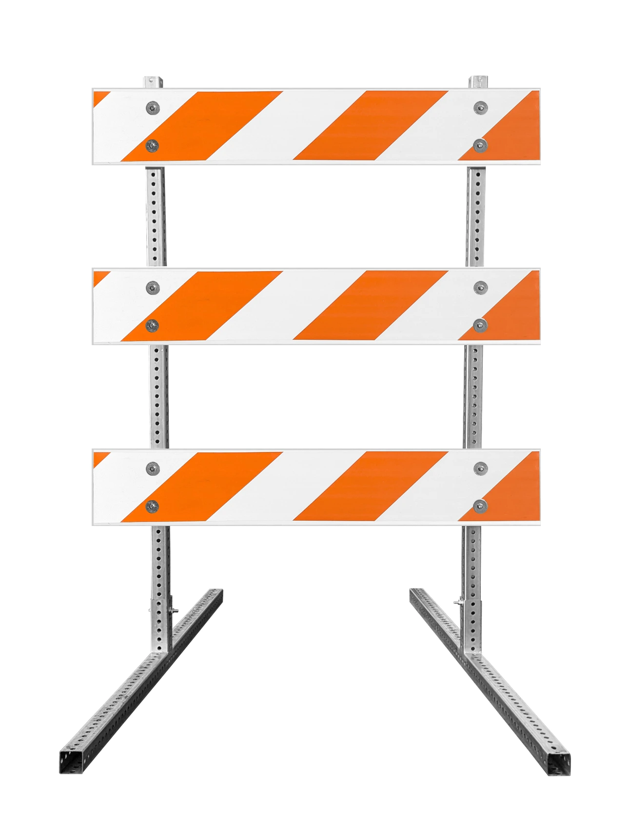 63\" Tall MUTCD Type III Barricade -Square Steel Sign Post Uprights, Square Steel Sign Post Feet \u0026 Three 4\u0027 Plastic Boards w/HI Sheeting