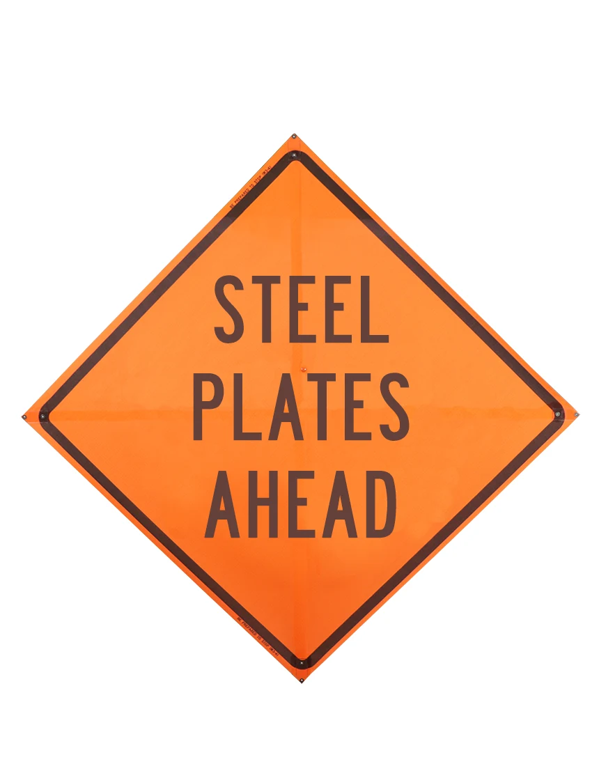 Steel Plates Ahead Sign Sewn Pockets Mesh 36\" X 36\"