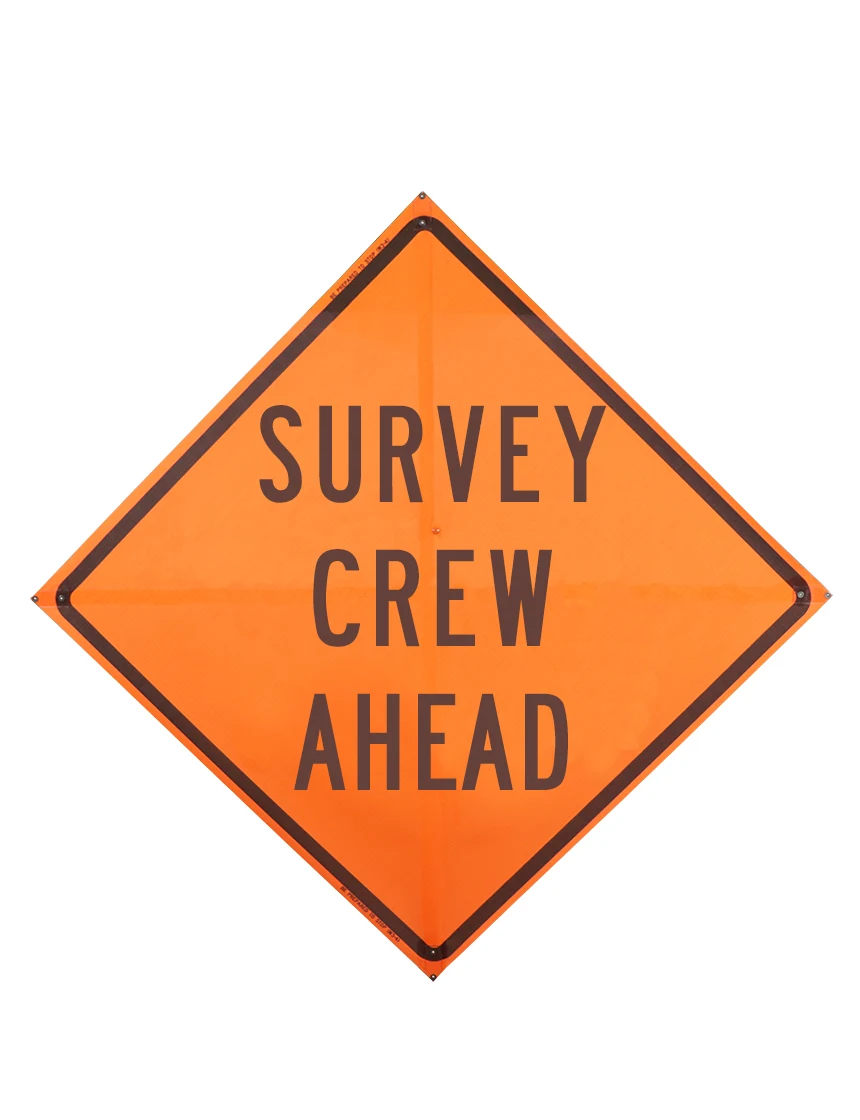 Survey Crew Ahead Sign Sewn Pockets Mesh 36\" X 36\"