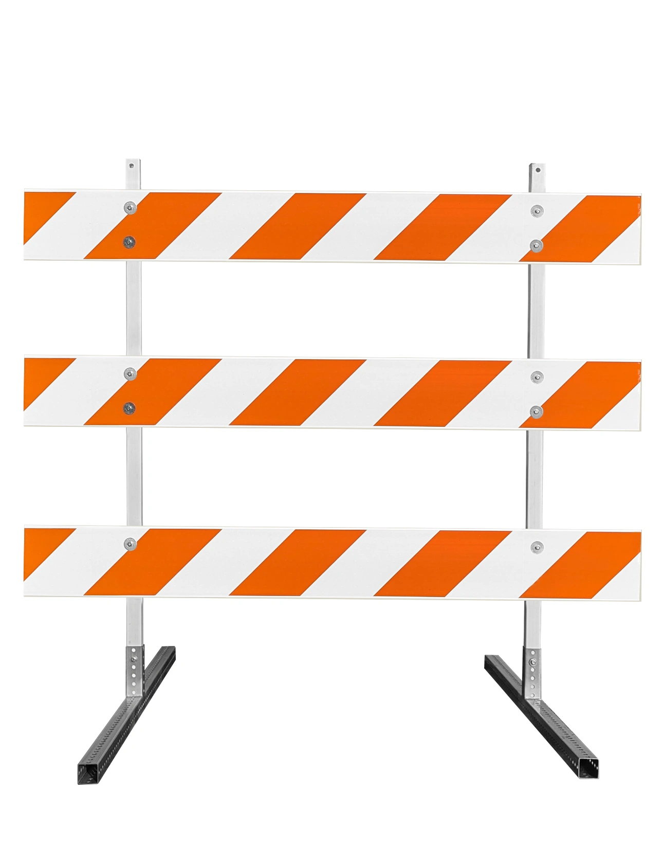 63\" Tall MUTCD Type III Barricade -Plastic Power Post Uprights, Square Steel Sign Post Feet \u0026 Three 6\u0027 Plastic Boards w/HI Sheeting