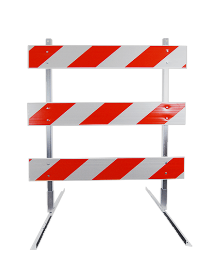 8\u0027 Standard Type 3 Barricade-63\" Tall Galvanized Steel Frame \u0026 Three 8\u0027 Plastic Boards w/EG Sheeting