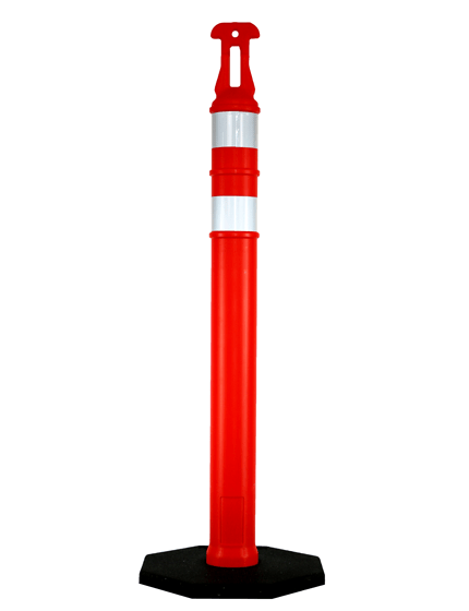 42\" ORANGE Arrow-Top Tube with two (2) 3\" Reflective Collars and 18 Lb. Base