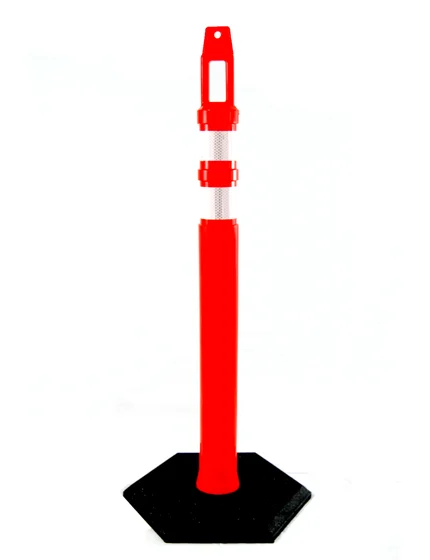 42\" \u0027Square Top\u0027 Tube with two (2) 3\" Reflective Collars and 12 Lb. Base