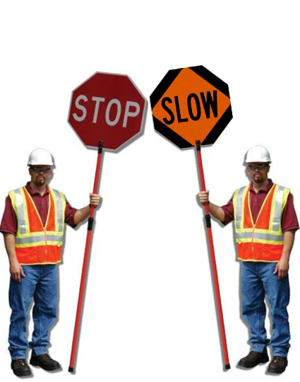 24\" High Intensity (HI) Reflective Stop/Slow Paddle w/Telescoping 53\"- 84\" Fibreglass Staff