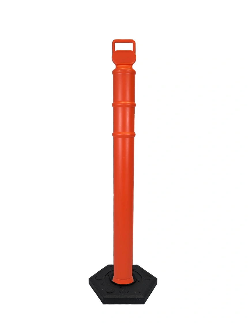 Orange 45\" Cortina EZ Grab delineator tube with 12 lb rubber base with Single Color Graphic