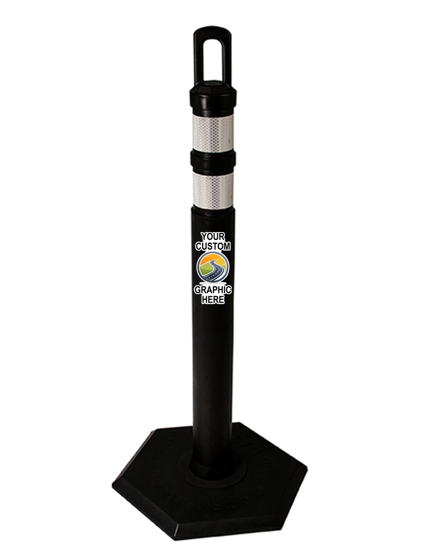 42\" Black JBC Arch Top Tube w/ Two 3\" Reflective Collars \u0026 18lbs Base w/ Full Color Graphic