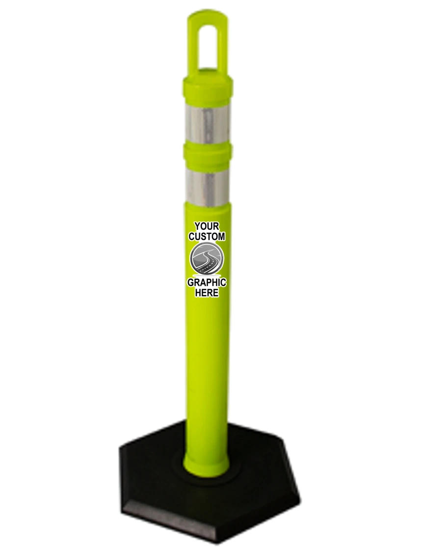 42\" Lime JBC Arch Top Tube w/ Two 3\" Reflective Collars \u0026 12lbs Base w/ Single Color Graphic on Both Sides