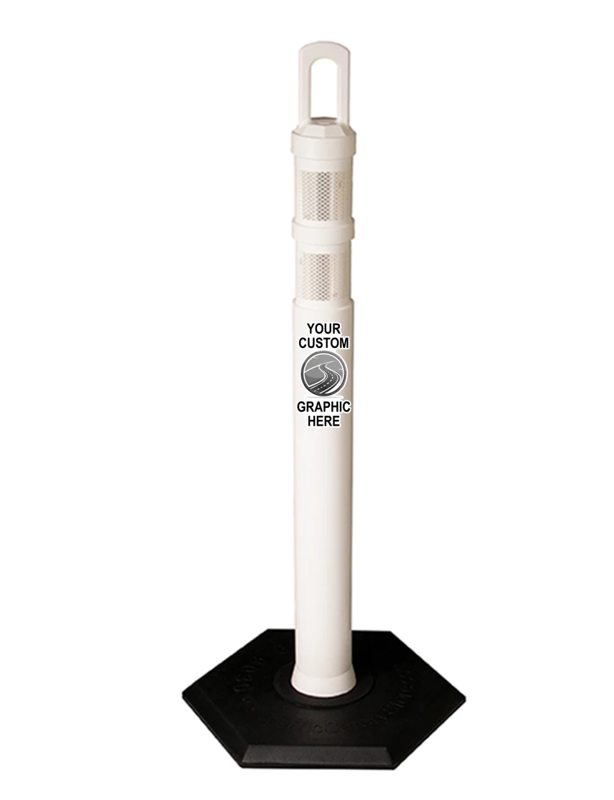 42\" White JBC Arch Top Tube w/ Two 3\" Reflective Collars \u0026 18lbs Base w/ Single Color Graphic