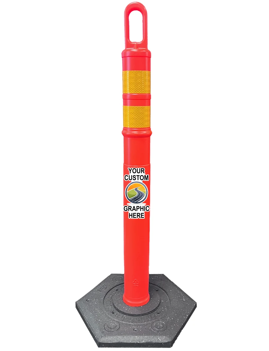 42\" Orange TrafFix Looper Tube w/ Two 3\" Yellow Reflective Collars \u0026 18 lbs Base w/ Full Color Graphic on Both Sides