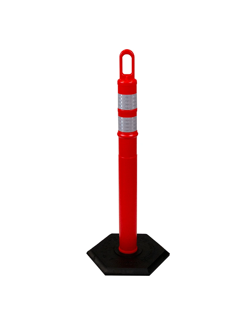 42\" ORANGE Looper Tube with two (2) 3\" Reflective Collars and 12 Lb. Base
