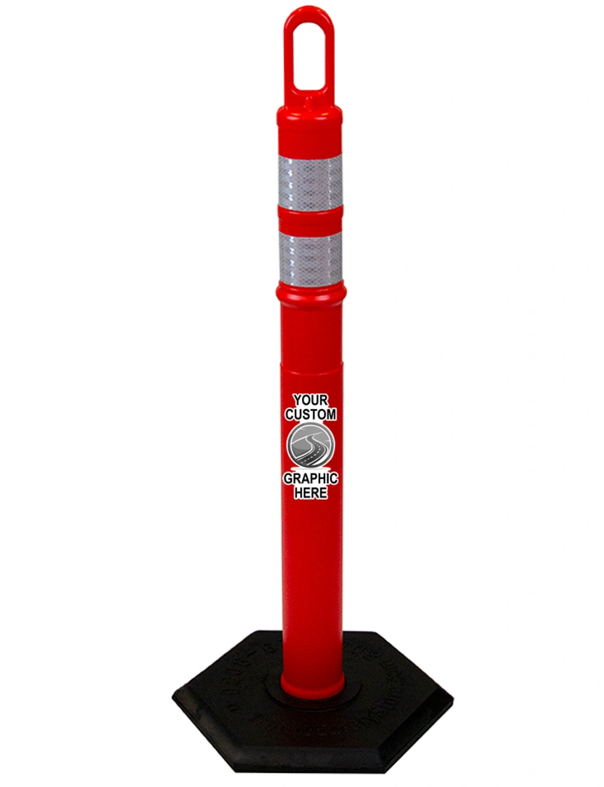 42\" Orange TrafFix Looper Tube w/ Two 3\" Reflective Collars \u0026 12 lbs Base w/ Single Color Graphic