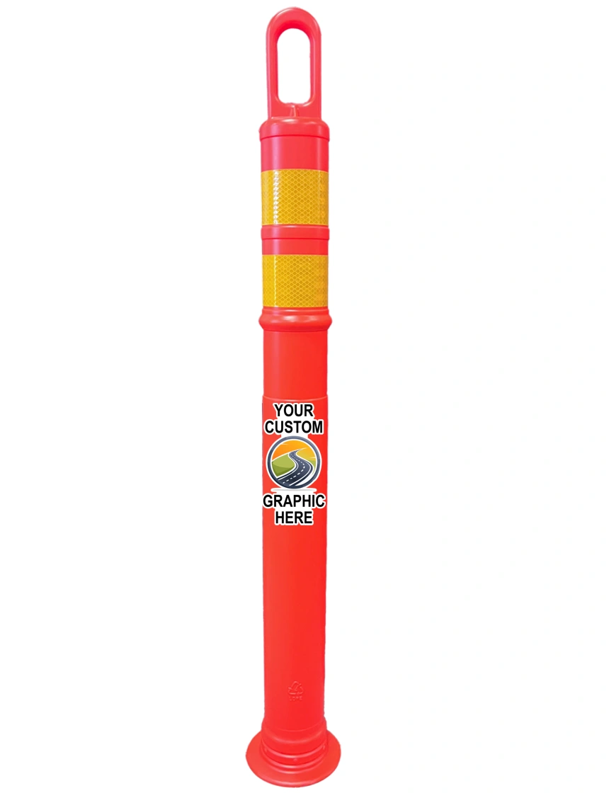 42\" Orange TrafFix Looper Tube, Two (2) 3\" HI Yellow Reflective Collars, No Base \u0026 Full Color Graphic on Two (2) Sides