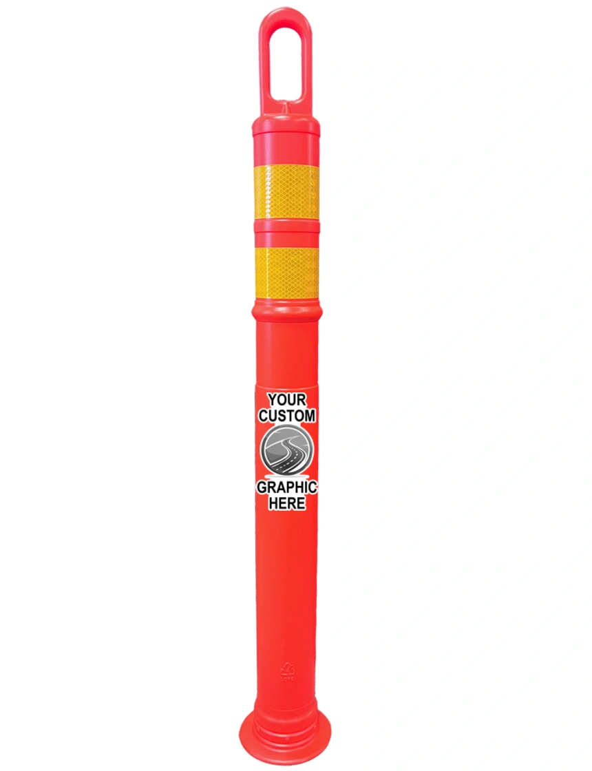 42\" Orange TrafFix Looper Tube, Two (2) 3\" HI Yellow Reflective Collars, No Base \u0026 Single Color Graphic on One (1) Side