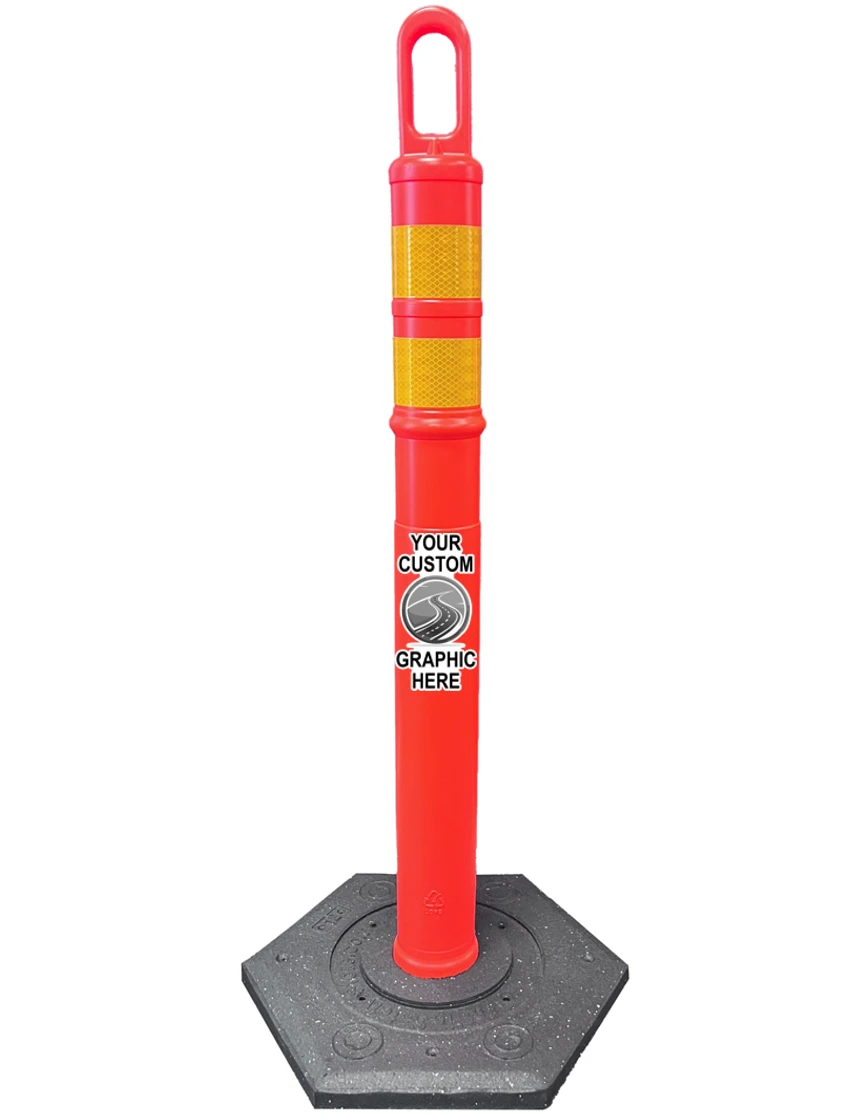 42\" Orange TrafFix Looper Tube w/ Two 3\" Yellow Reflective Collars \u0026 8 lbs Base w/ Single Color Graphic on Both Sides