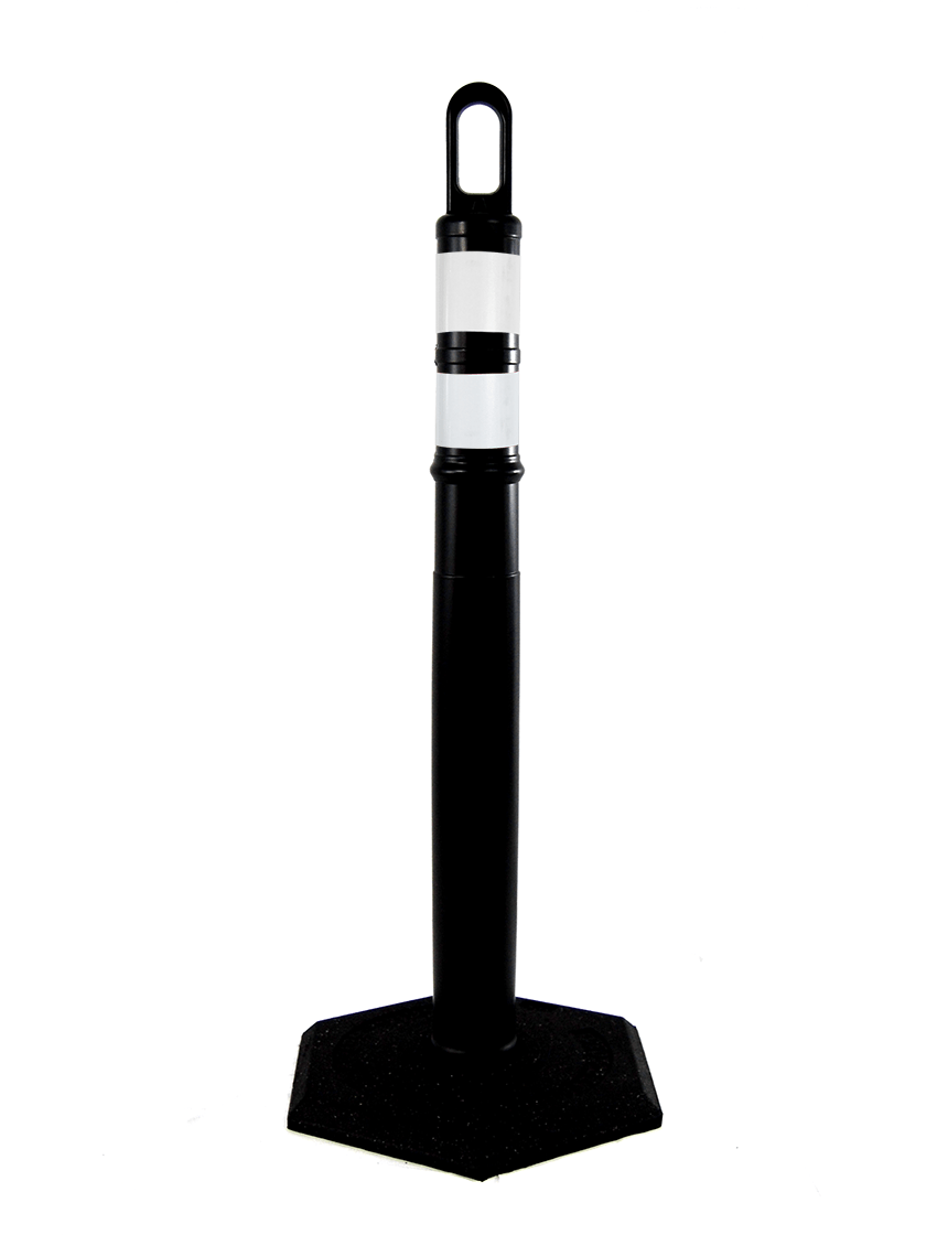 42\" BLACK Looper Tube with two (2) 3\" Reflective Collars and 8 Lb. Base