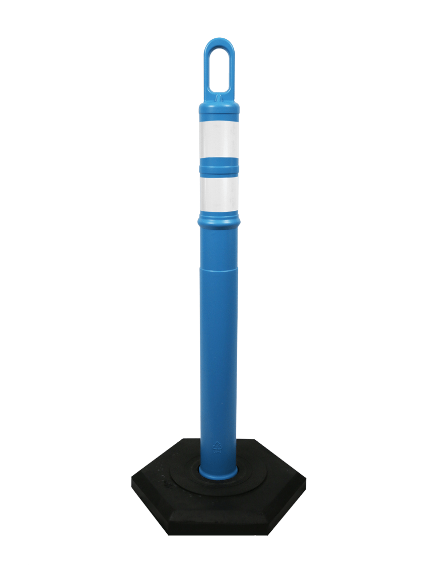 42\" BLUE Looper Tube with two (2) 3\" Reflective Collars and 12 Lb. Base