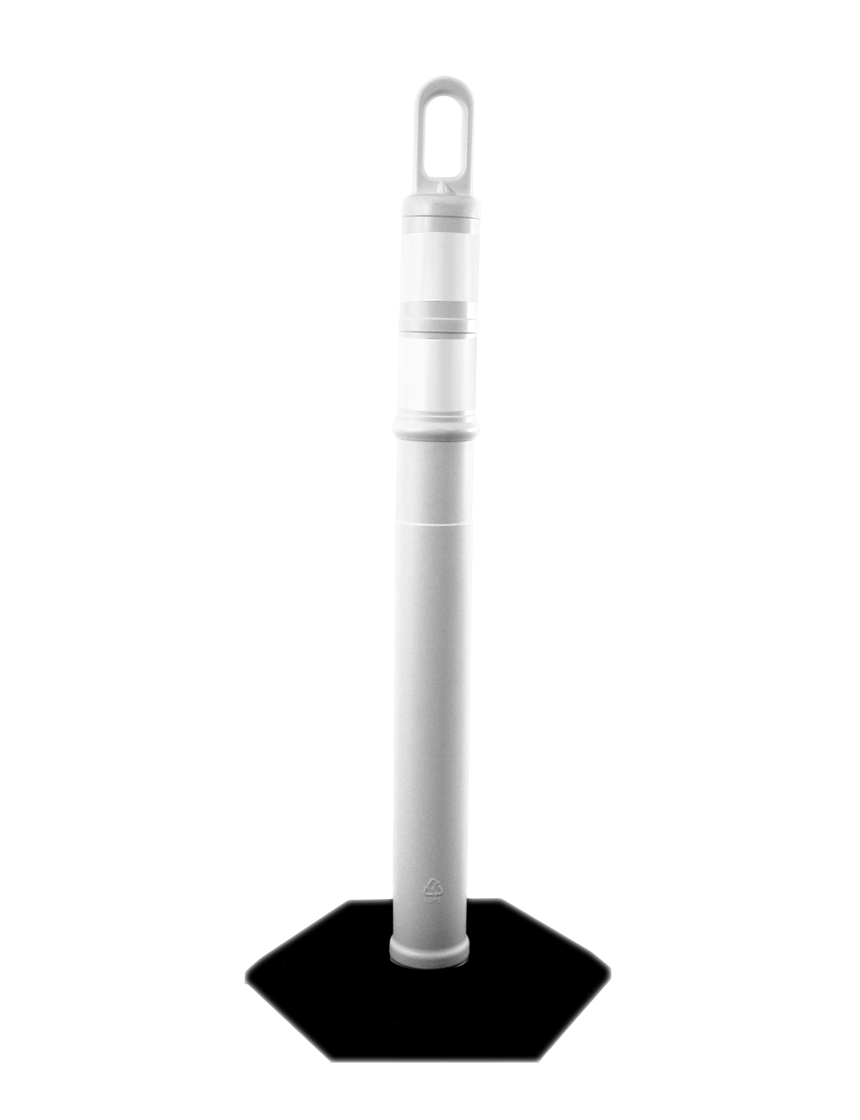42\" WHITE Looper Tube with two (2) 3\" Reflective Collars and 18 Lb. Base