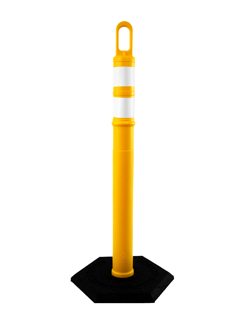 42\" YELLOW Looper Tube with two (2) 3\" Reflective Collars and 12 Lb. Base