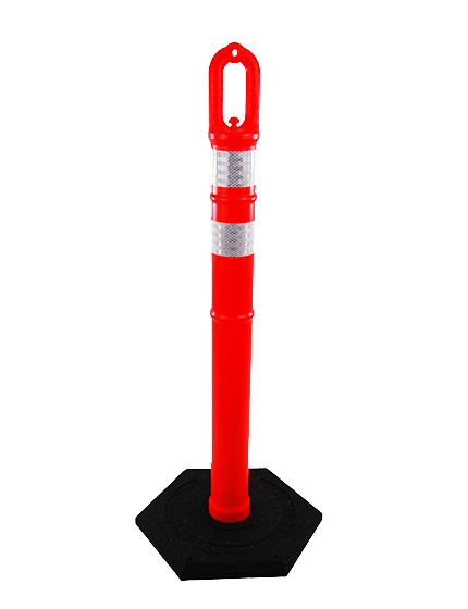 42\" ORANGE Ringtop Tube with two 3\" Reflective Collars and 12 Lb. Base