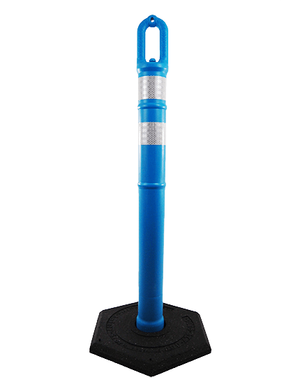 42\" BLUE Ringtop Tube with two 3\" Reflective Collars and 12 Lb. Base