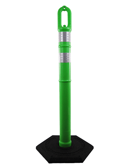42\" GREEN Ringtop Tube with two 3\" Reflective Collars and 18 Lb. Base