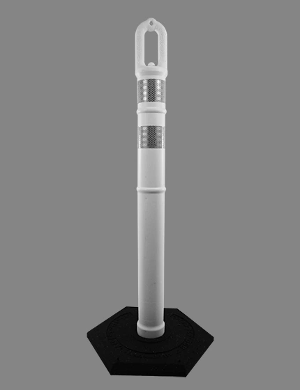 42\" WHITE Ringtop Tube with two 3\" Reflective Collars and 8 Lb. Base