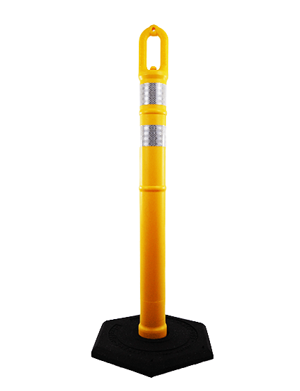 42\" YELLOW Ringtop Tube with two 3\" Reflective Collars and 12 Lb. Base