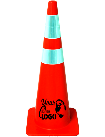 Orange 36\" Lakeside Plastics 10 lbs Traffic Cone w/ 6\" \u0026 4\" Reflective Collars | Single Color Graphic