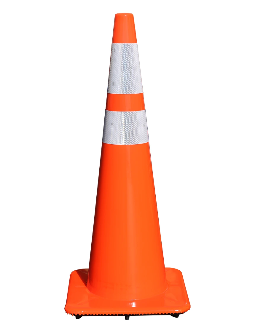 Orange 36\" Lakeside Plastics 12 lbs Heavy Duty Traffic Cone w/ 4\" \u0026 6\" Reflective Collars