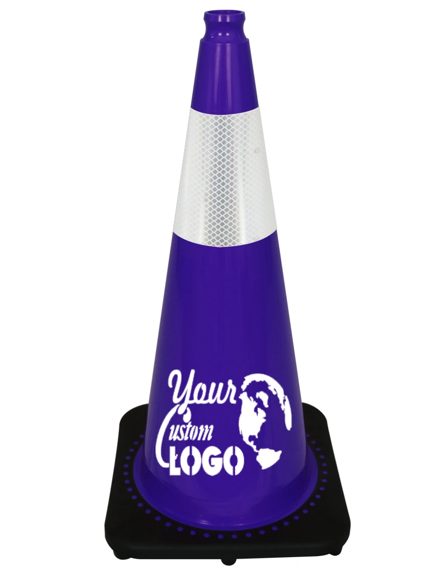 Purple 28\" 7 lbs JBC Black Base Traffic Cone w/ 6\" Reflective Collar w/ Single Color Graphic