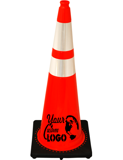 Orange 36\" 12 lbs JBC Black Base Traffic Cone w/ 6\" \u0026 4\" Reflective Collars w/ Single Color Graphic