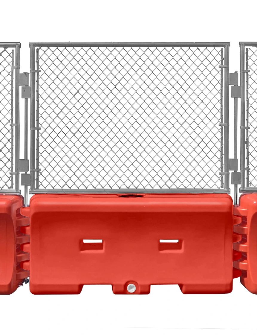 72\"L X 32\"H X 18\"W Orange TrafFix Water-Wall Water-Filled Barrier w/ 52\" Tall Fence Panel