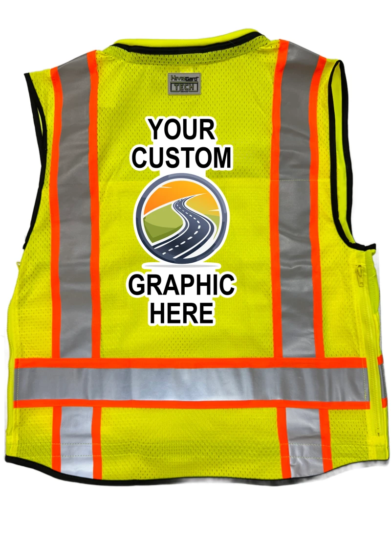 Liberty Hivizgard Tech Series Two Tone, Class 2 Surveyor Vest, Lime, Large w/ Full Color Custom Graphic