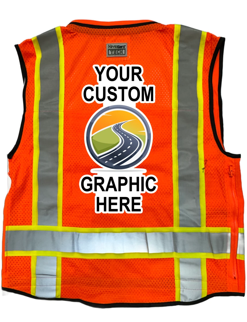 Liberty Hivizgard Tech Series Two Tone, Class 2 Surveyor Vest, Orange, 5Xl w/ Full Color Custom Graphic