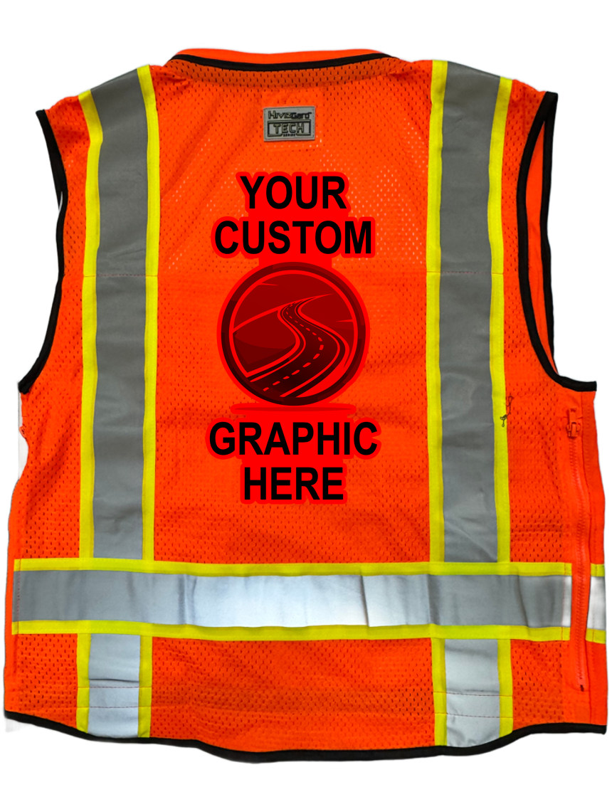 Liberty Hivizgard Tech Series Two Tone, Class 2 Surveyor Vest, Orange, Xl w/ Single Color Custom Graphic