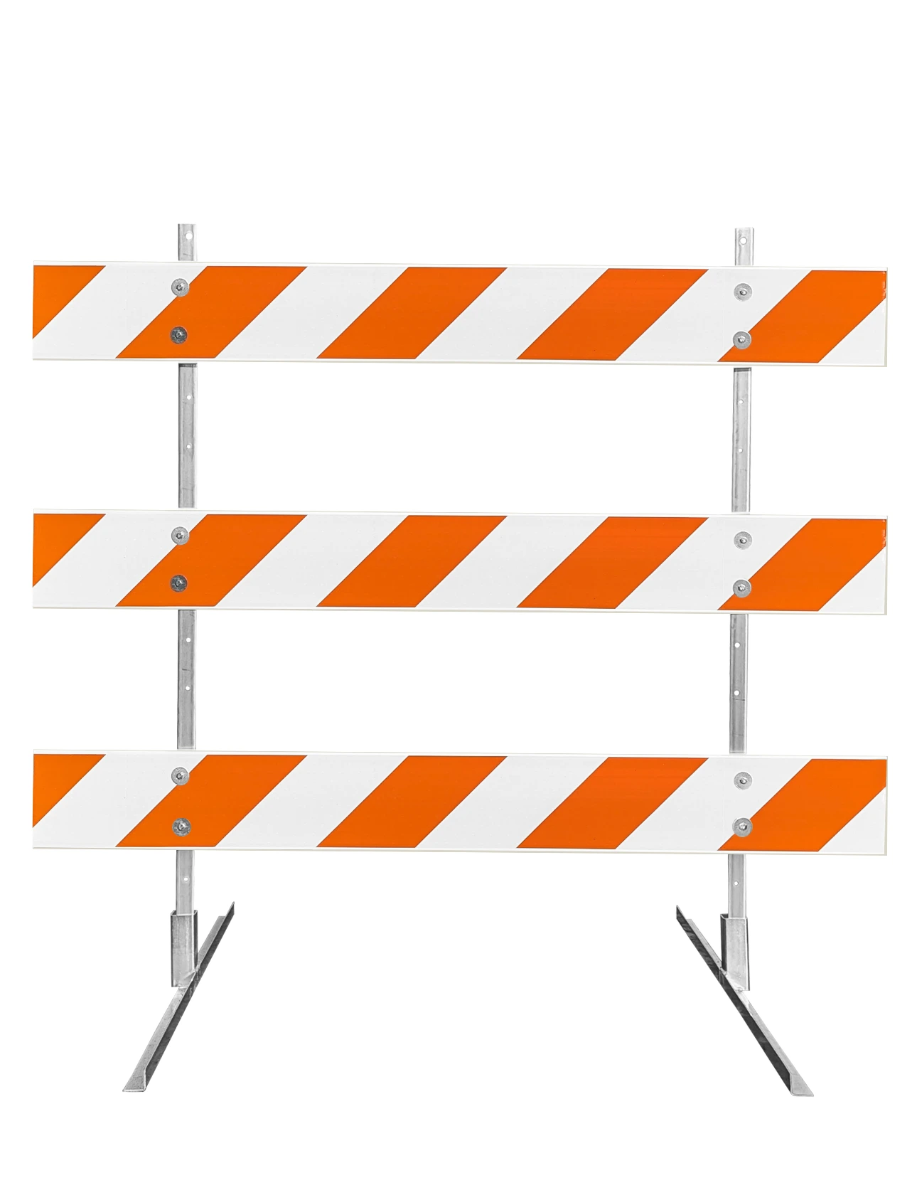 63\" Tall MUTCD Type III Barricade -Square Steel Sign Post Uprights, Steel Angle Iron Feet \u0026 Three 6\u0027 Plastic Boards w/EG Sheeting