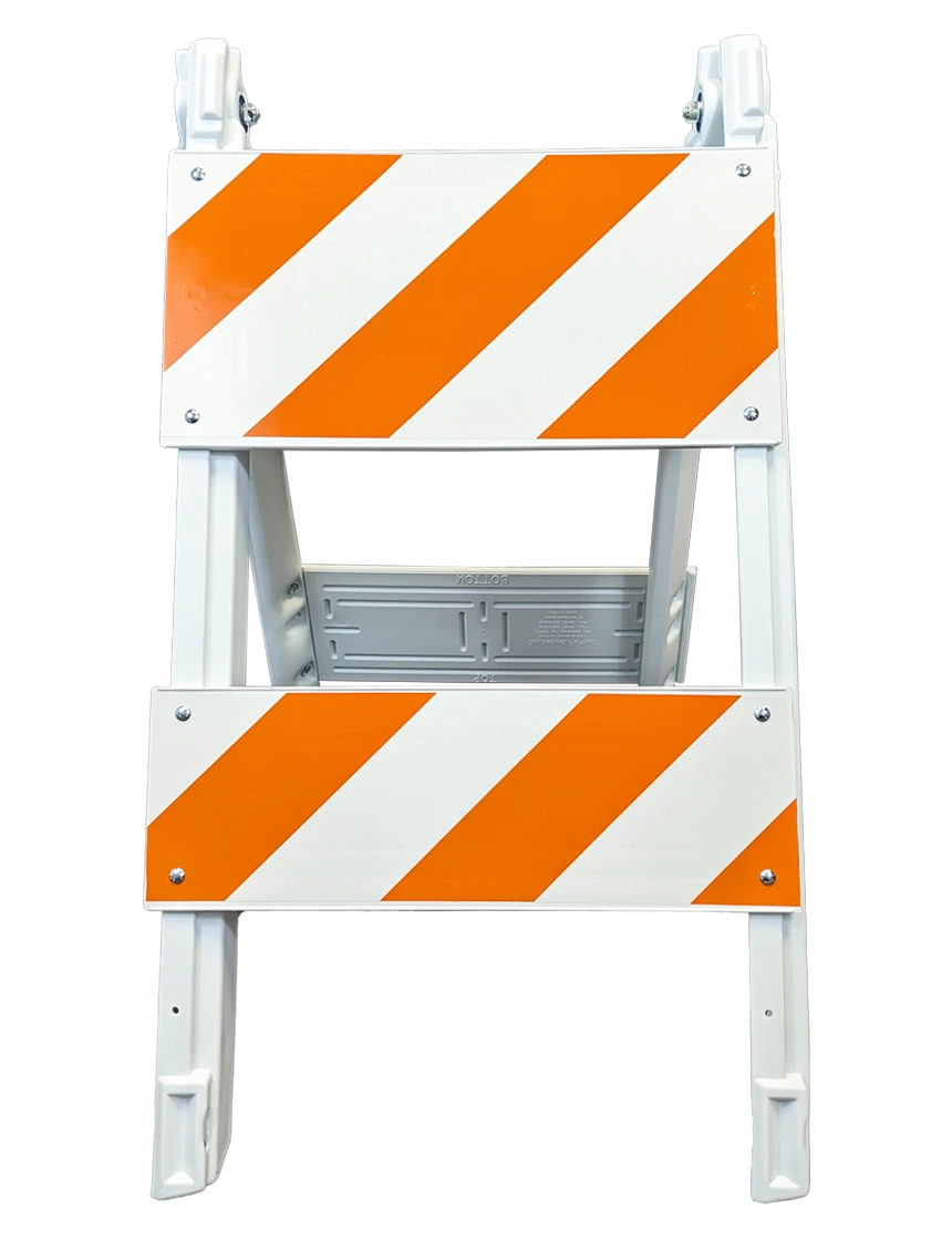 Modular plastic barricade engineer grade EG Type 2 with one 12 inch \u0026 one 6 inch tall reflector per side