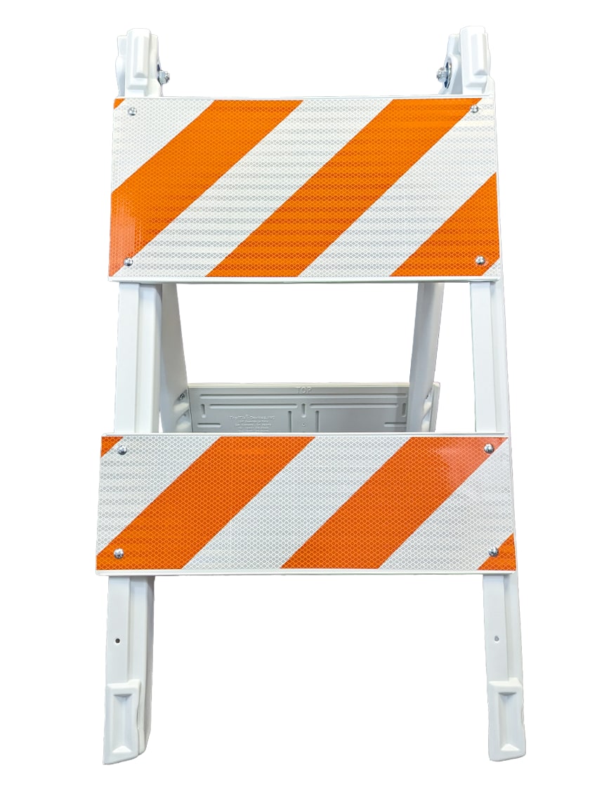 Modular plastic barricade high intensity HI Type 2 with one 12 inch \u0026 one 6 inch tall reflector per side
