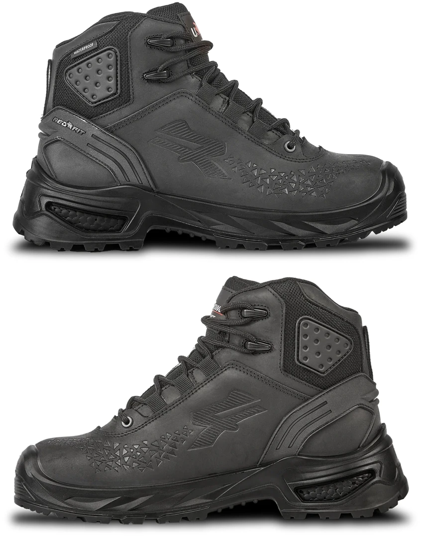 U-Power \"Bulwark\" - Waterproof, Metal Free, Safety Toe Boot with \"Anti Fatigue\" Technology, Crazy Horse Black Leather Upper with Black Sole
