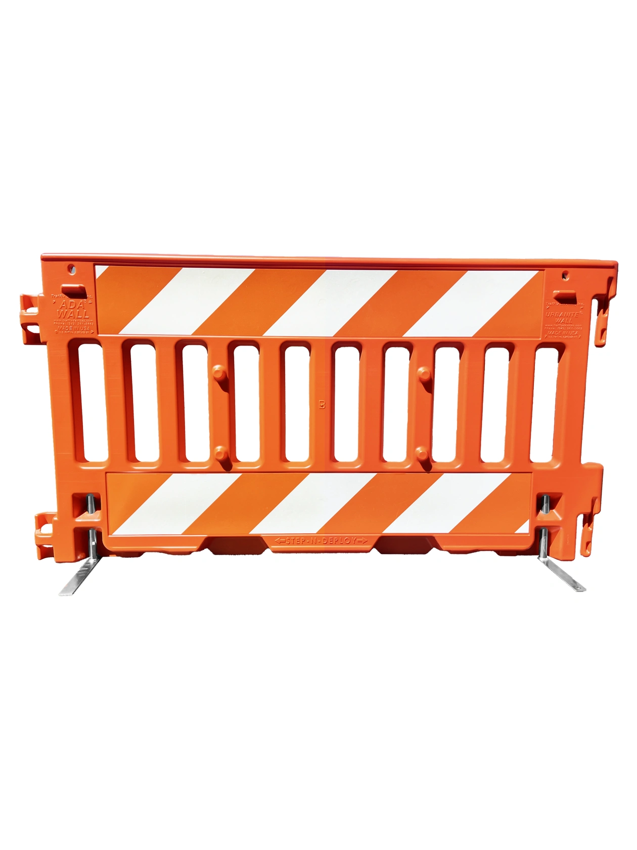 Orange, Pedestrian Wall Barricade w/ T-Legs (72\" L x 3\" W x 38\" H) with Engineer Grade (EG) Sheeting on Top \u0026 Bottom on Both Sides