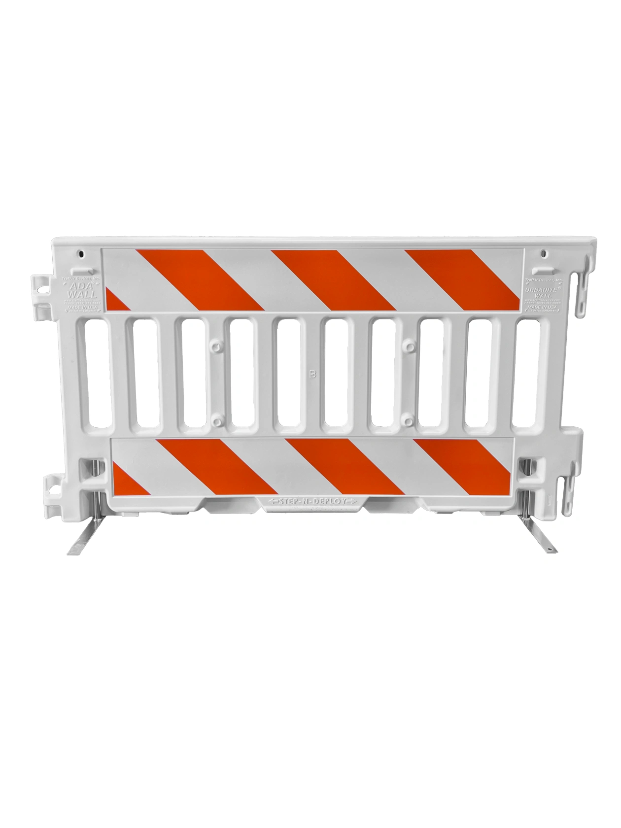 White, Pedestrian Wall Barricade w/ T-Legs (72\" L X 3\" W X 38\" H) w/ Engineer Grade (EG) Sheeting On Top \u0026 Bottom On Both Sides